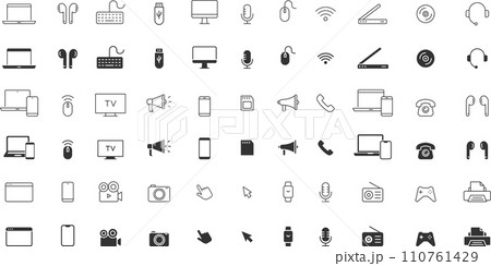 モノクロの様々なデバイスのアイコンセット モノクロの様々なデバイスのアイコンセット 110761429