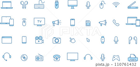 青2色の様々なデバイスの線画アイコンセット 110761432