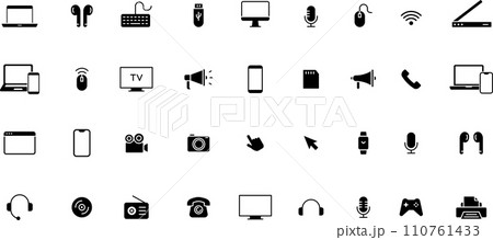 モノクロの様々なデバイスのシルエットアイコンセット 110761433
