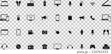 Monochrome various devices silhouette icon set 110761433