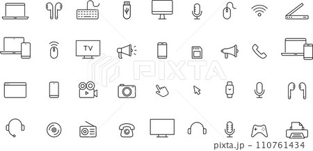 モノクロの様々なデバイスの線画アイコンセット モノクロの様々なデバイスの線画アイコンセット 110761434
