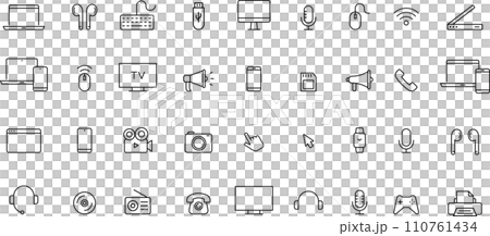 モノクロの様々なデバイスの線画アイコンセット モノクロの様々なデバイスの線画アイコンセット 110761434