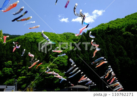 新緑を泳ぐ鯉のぼり 【相模原市津久井 5月】 新緑を泳ぐ鯉のぼり 【相模原市津久井 5月】 110762271