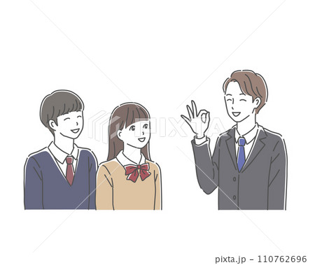 制服を着た男女の高校生と教師のイラスト素材 110762696
