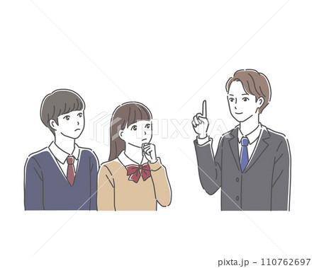 制服を着た男女の高校生にアドバイスをする教師のイラスト素材 110762697