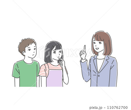 男女の小学生に教える教師のイラスト素材 110762700
