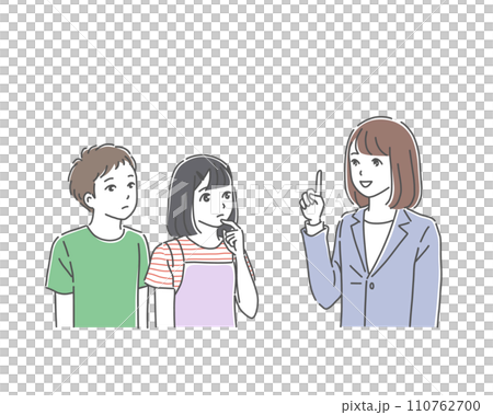 男女の小学生に教える教師のイラスト素材 110762700