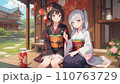 縁側に座る着物の女の子達 110763729