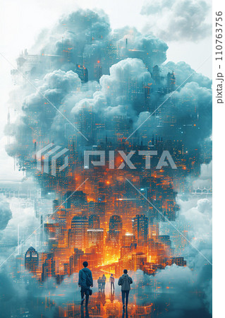Illustration highlighting the concept of cloud storage. 110763756