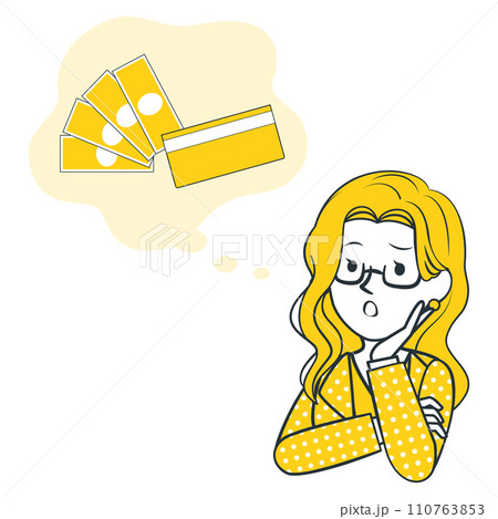 お金について悩んでいる女性のイラスト お金について悩んでいる女性のイラスト 110763853