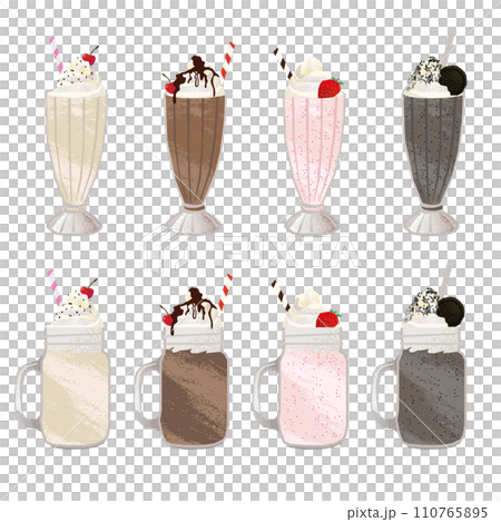 milkshake illustrations of various flavors milkshake illustrations of various flavors 110765895