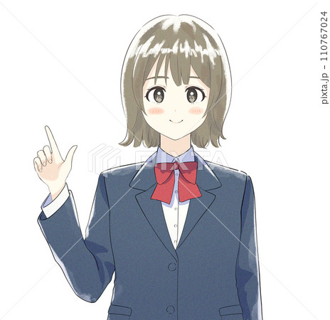指を指して微笑む制服を着た10代の女の子のイラスト 指を指して微笑む制服を着た10代の女の子のイラスト 110767024