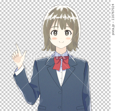 指を指して微笑む制服を着た10代の女の子のイラスト 指を指して微笑む制服を着た10代の女の子のイラスト 110767024