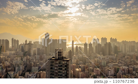 Modern skyline at sunset in empty urban area. Jan 7 2024 Modern skyline at sunset in empty urban area. Jan 7 2024 110767236