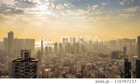 Modern skyline at sunset in empty urban area. Jan 7 2024 Modern skyline at sunset in empty urban area. Jan 7 2024 110767237