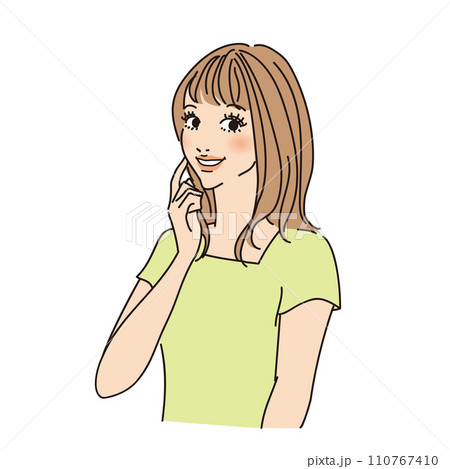 セミロングヘアの可愛い女性上半身 110767410