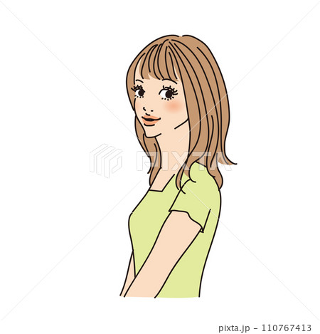 セミロングヘアの可愛い女性上半身 110767413
