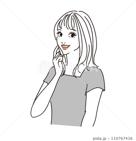 セミロングヘアの可愛い女性上半身 セミロングヘアの可愛い女性上半身 110767416