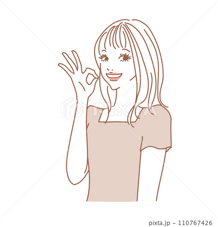 セミロングヘアの可愛い女性上半身 110767426