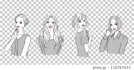 色々な表情のオシャレな女性上半身 110767433