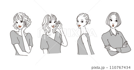 色々な表情のオシャレな女性上半身 色々な表情のオシャレな女性上半身 110767434