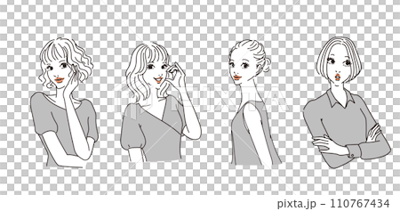 色々な表情のオシャレな女性上半身 色々な表情のオシャレな女性上半身 110767434