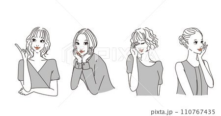 色々な表情のオシャレな女性上半身 色々な表情のオシャレな女性上半身 110767435