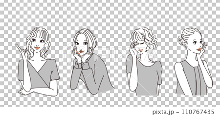 色々な表情のオシャレな女性上半身 色々な表情のオシャレな女性上半身 110767435