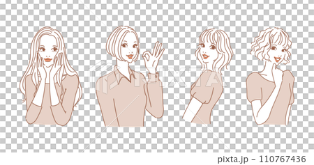 Stylish female upper body with various expressions 110767436