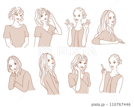 色々な表情のオシャレな女性上半身 色々な表情のオシャレな女性上半身 110767446