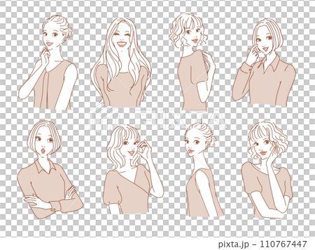 色々な表情のオシャレな女性上半身 110767447