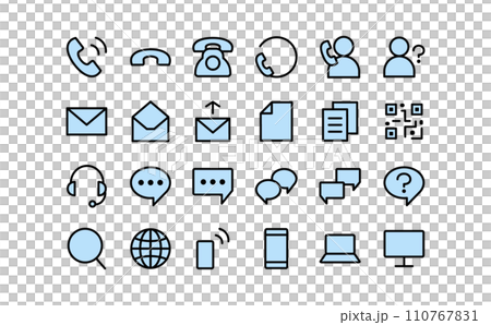 Contact us black line drawing/blue icon set 110767831