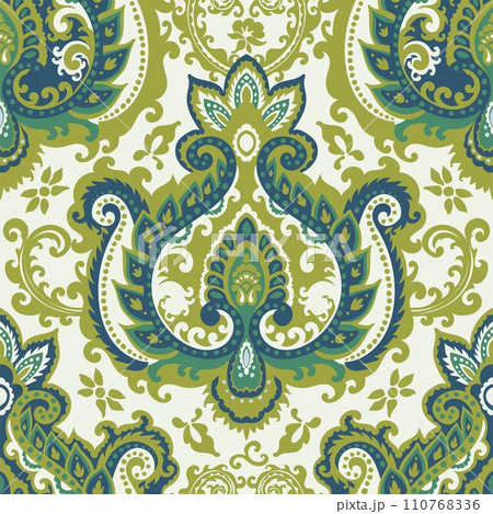 Retro paisley print with leaves and blooming flora 110768336