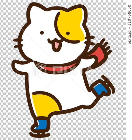 Deformed illustration of a cute cat character having fun skating Deformed illustration of a cute cat character having fun skating 110768650
