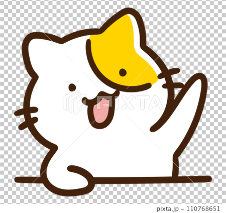 手を上げて発言しようとするかわいいねこのキャラクターのデフォルメイラスト 110768651