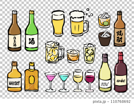 ドリンク・飲み放題・宴会飲み物・お酒のイラストセット 110768692