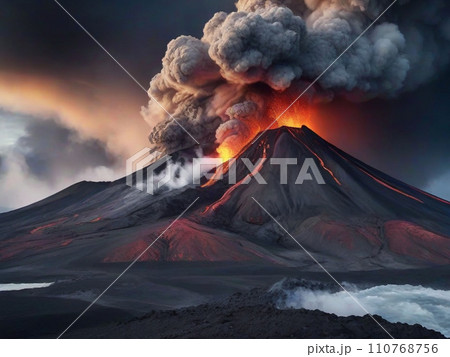 巨大な火山噴火 噴煙溶岩流 アイスランドのイラスト素材 [110768756] - PIXTA