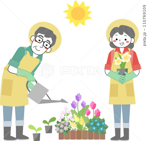 ガーデニングを楽しむシニア夫婦 ガーデニングを楽しむシニア夫婦 110769109