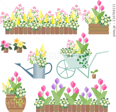いろいろな花の寄せ植え 110769111