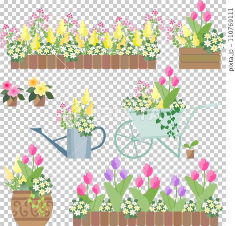 いろいろな花の寄せ植え 110769111