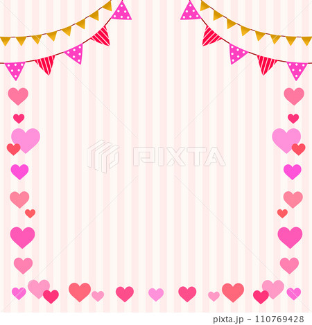 ハートとガーランドの装飾フレーム背景 ストライプ 正方形 ハートとガーランドの装飾フレーム背景 ストライプ 正方形 110769428