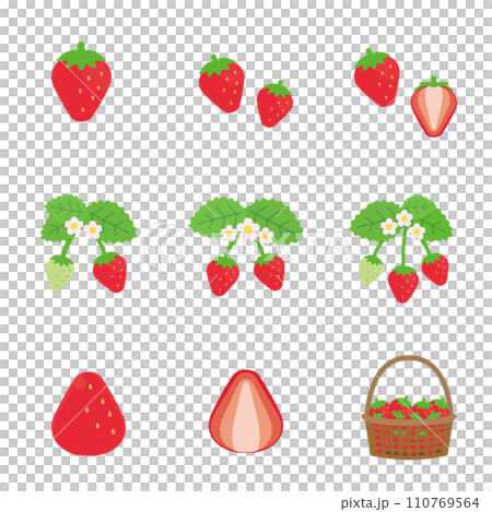 シンプルでかわいいイチゴのイラストセット(フラットデザイン) シンプルでかわいいイチゴのイラストセット(フラットデザイン) 110769564