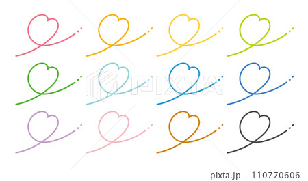 カラーバリエーション　手書きの線のくるんとしたカラフルなハートのイラスト素材 110770606