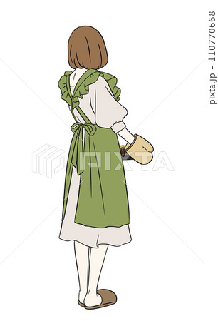 エプロンを着た女性の後ろ姿 110770668