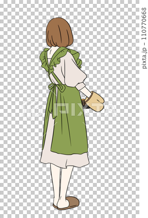 エプロンを着た女性の後ろ姿 110770668