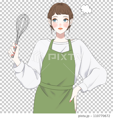 圍裙的一名婦女有想法的 圍裙的一名婦女有想法的 110770672