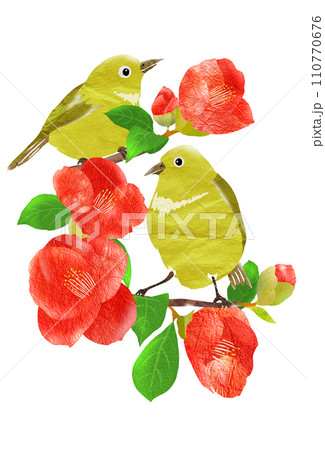 鳥と椿のイラスト 110770676