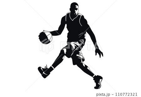 Vector set of Basketball players silhouettes, Man basketball player silhouette vector 110772321