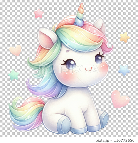 Unicorn in rainbow and white colors for baby and girls birthday party 110772656