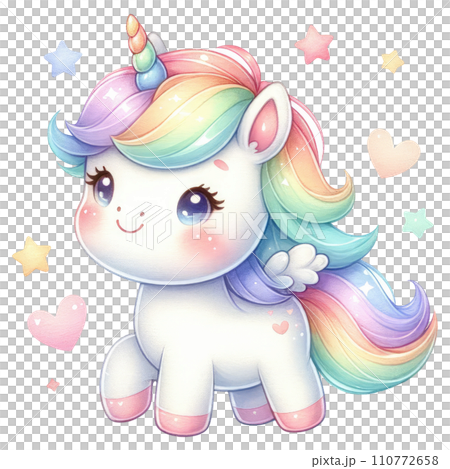 Unicorn in rainbow and white colors for baby and girls birthday party 110772658